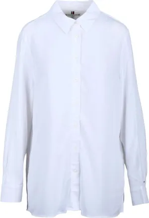 Tommy Hilfiger Overhemden, Dames, Wit, 4Xs, Regular Fit Shirt met Verborgen Sluiting