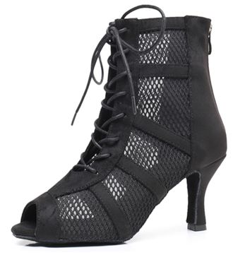 Miyoopark Dance Practice Shoes for Women Mesh Ballroom Sandals Party Prom Ankle Booties Z3220 Black 7.5cm Heel UK 2.5