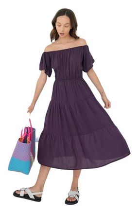 Pink Haley Regina Off-the-shoulder Midi Dress in Eggplant in Purple at Nordstrom