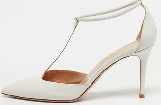 Gianvito Rossi White Leather Pointed Toe Ankle Strap Pumps