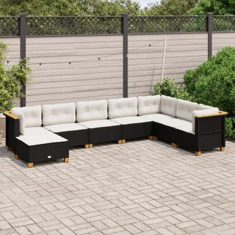 vidaXL Set De Sof&aacute;s De Jard&iacute;n Y Cojines 8 Piezas Rat&aacute;n Sint&eacute;tico Negro Vidaxl