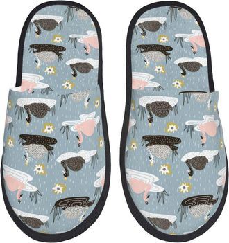 Generic Women Men House Slippers Swan On Lake Print Ladies House Slippers Comfy Winter Plush Slip, For Hotel, Travel, Indoor Outdoor, L