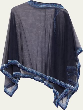 Giorgio Armani Embellished Edge Tulle Wrap Poncho