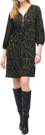 Joseph Ribkoff Abstract Print Puff Sleeve Shift Dress In Black/green