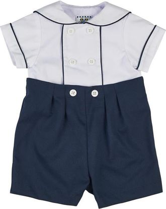 Florence Eiseman Navy Pique Button on Shortall in Navy /White at Nordstrom, Size 12M