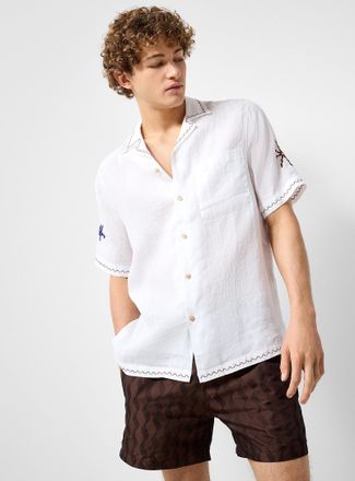 Frescobol Carioca Alves embroidered linen camp shirt