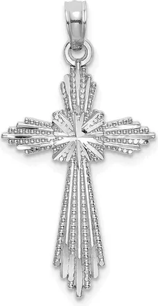 Diamond2Deal 14K White Gold Cut-Out Stripes Diamond-cut Cross Charm Pendant