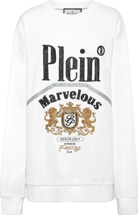 Philipp Plein Pullover Round Neck LS Marvelous - Dames - Sweatshirts - Wit - M - Katoen - Hoodies & sweatvesten