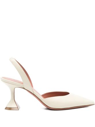 Amina Muaddi White Leather Slingback Pumps