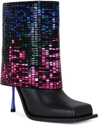 Azalea Wang Vollmer Rhinestone Foldover Stiletto Bootie in Black at Nordstrom, Size 8.5