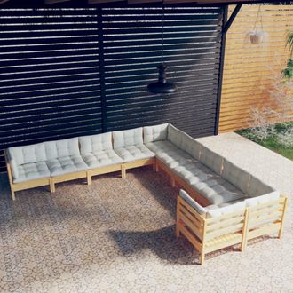 vidaXL Muebles De Jard&iacute;n 10 Piezas Y Cojines Madera De Pino Crema Vidaxl