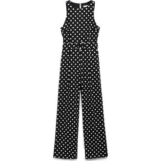Mango Sleeveless Polka Dot Linen Blend Jumpsuit in Black at Nordstrom Rack, Size X-Small
