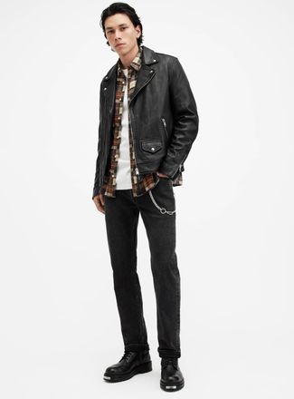 AllSaints Leather Milo Asymmetric Zip Leather Biker Jacket, Size: XS