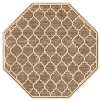 Jonathan Y Designs Trebol Moroccan Trellis Textured Weave Octagon Indoor/Outdoor Area Rug in Brown/beige at Nordstrom, Size 5Ft 0In X 5Ft 0In