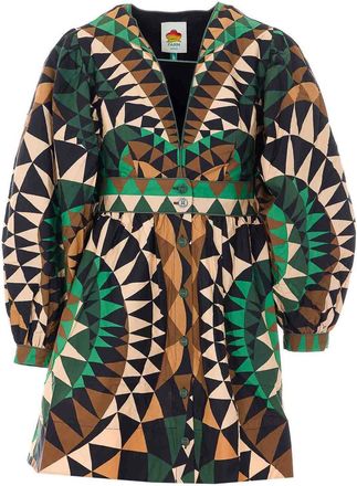 Farm Rio Heart Deco Green Mini Dress