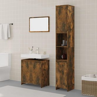 Berkfield Home 3 Piece Bathroom Furniture Set Smoked Oak Engineered Wood in Brown