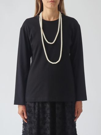 Meimeij T-shirt a maniche lunghe in cotone con applicazione di perle