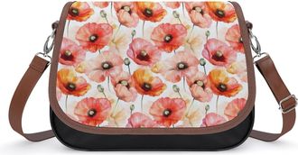 Generic Poppy Flowers Watercolor Womens Crossbody Bag Fashion Shoulder Handbags Message Tote Bag with Adjustable Strap