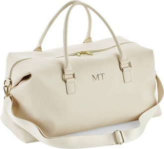 Generic Personalised Initials Vegan Faux Leather Weekend Holdall Bag With Detachable Strap - Custom Monogram Gifts For Her (Cream)