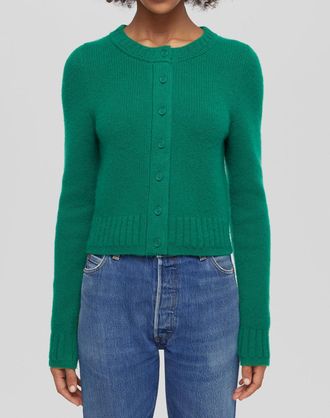 Re/Done Baby Crew Cashmere Cardigan In Grass Green