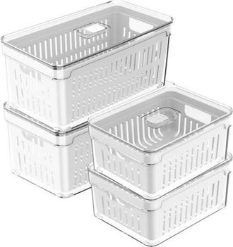 Ou Clear Stackable Fridge Organizer Bin with Drain Basket and Vented Lid, 4 Pack in Clear With White Drainer at Nordstrom