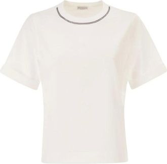 Brunello Cucinelli T-shirt in Cotone Jersey - - Tops - Donna - Bianco - S