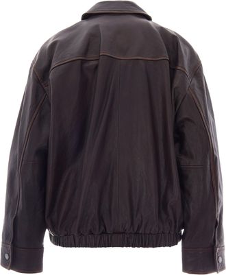 Max Mara Womens Bomber Jacket Nappa Leather Dark Brown Lamb