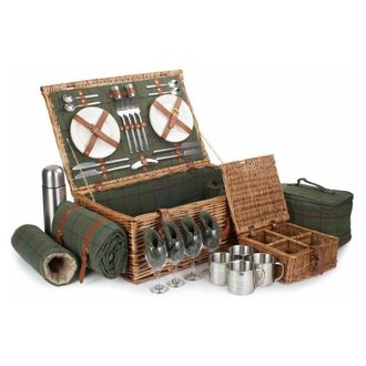 Red Hamper Wicker Deluxe Green Tweed Fitted Picnic Basket | Size: 4 Person