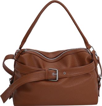 Generic ETOYA Retro Motorcycle Underarm Bag Crossing Belt Crossbody Pack Large Top Handle Satchel Purse Solid Color for Women Work Of, Brown