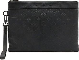 Louis Vuitton Black Monogram Shadow Pochette To Go Clutch (Authentic Pre- Loved)