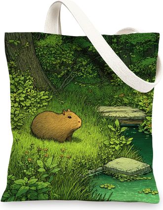 Generic Nature-Inspired Canvas Tote Bag, Eco-Friendly Reusable Shopping Bags, Lightweight Green Shoulder Strap Bags 13x15 Inch