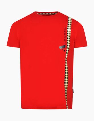 Aquascutum Mens Aquascutum Vertical Check Logo Red T-Shirt - Size: 40