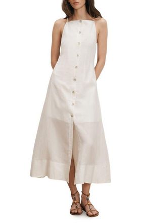 Veronica Beard Georges Linen Button-Up Midi Sundress in White at Nordstrom, Size 10