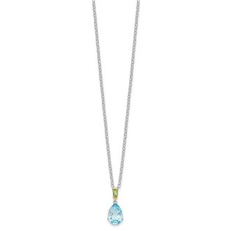 Diamond2Deal Sterling Silver with14K Accent Rhodium-plated Sky Blue Topaz and Peridot Pendant Necklace