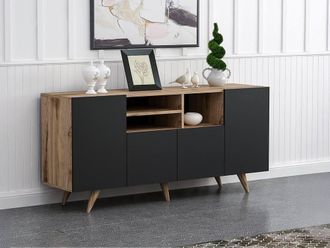 Vente-Unique Sideboard With 4 Doors & 3 Niches - Black & Natural - MOSTIA