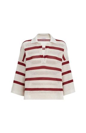 Brunello Cucinelli Cotton striped net knit polo shirt in Bordeaux at Nordstrom, Size 3X-Large Eu