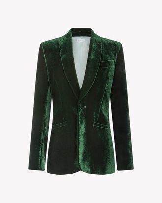 Serena Bute Velvet Blazer - Dark Green