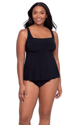 Trimshaper Maddie Square Neck Tankini Swimsuit Top in Black at Nordstrom, Size 12