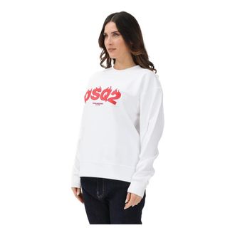 Dsquared2 Brushed Crewneck Sweatshirt - Dames - Sweatshirts - Wit - 2XS - Katoen - Hoodies & sweatvesten