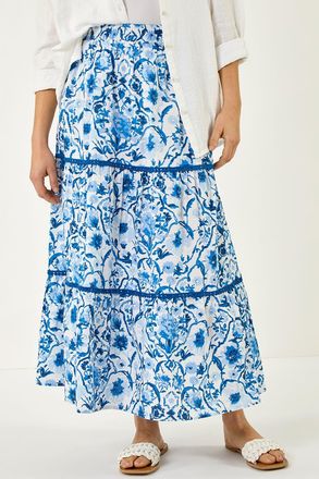 Roman Floral Print Tiered Skirt