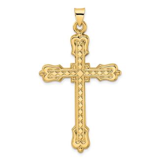 Diamond2Deal 14k Yellow Gold Polished Diamond Pattern Hollow Cross Pendant