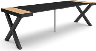 Skraut Home Mesa Consola Extensible, Mesa Comedor Plegable, 260, Para 12 Comensales, Patas Madera Maciza, Estilo Moderno, Roble Y Negro - Skraut Home