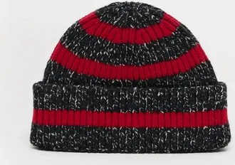 Closed Unisex Wool Blend Beanie In Charcoal & Red Stripe
