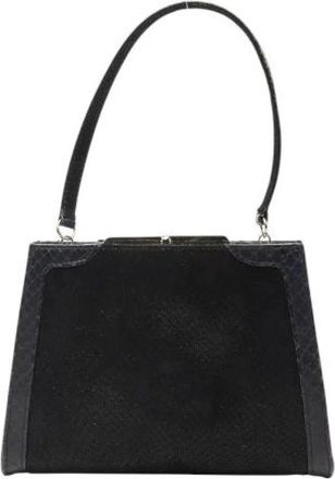 Loewe Pre-owned Handbags, female, Black, Size: ONE SIZE Pre-owned Velour Crocodile Clutch Bag