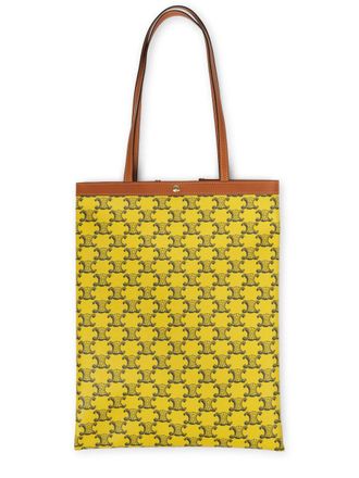 Celine Womens Shopper Bag Triomphe Yellow Fabric Handbags Hand