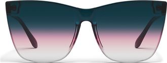 Quay Come Thru 144mm Gradient Cat Eye Sunglasses in Black/Teal Glow at Nordstrom
