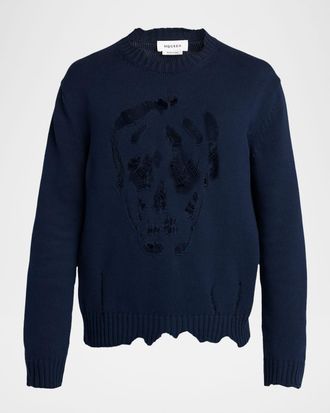 Alexander McQueen Mens Mens Distressed Skull Cotton Crewneck Sweater