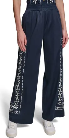 Karl Lagerfeld Embroidered Wide Leg Pants in Midnight Navy at Nordstrom, Size X-Large