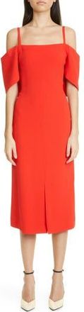 Victoria Beckham Cold Shoulder Bandeau Fluid Cady Midi Dress in Tomato at Nordstrom Rack, Size 0 Us / 4 Uk
