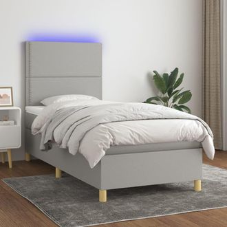 vidaXL Vidaxl - Cama Box Spring Colch&oacute;n Y Luces Led Tela Gris Claro 100x200 Cm